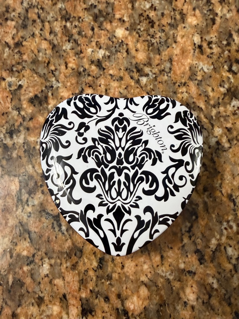 Brighton Black and White Damask Heart Box